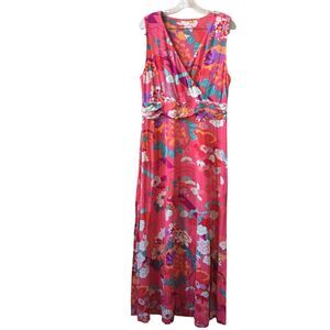 Soft Surroundings Women's Maxi Dress Size L Floral Boho Wrap Sleeveless Stretch